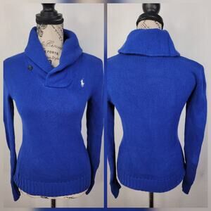 Polo Ralph Lauren Sweater Womens SZ XS Shawl Neck Cardigan Blue Preppy Coastal